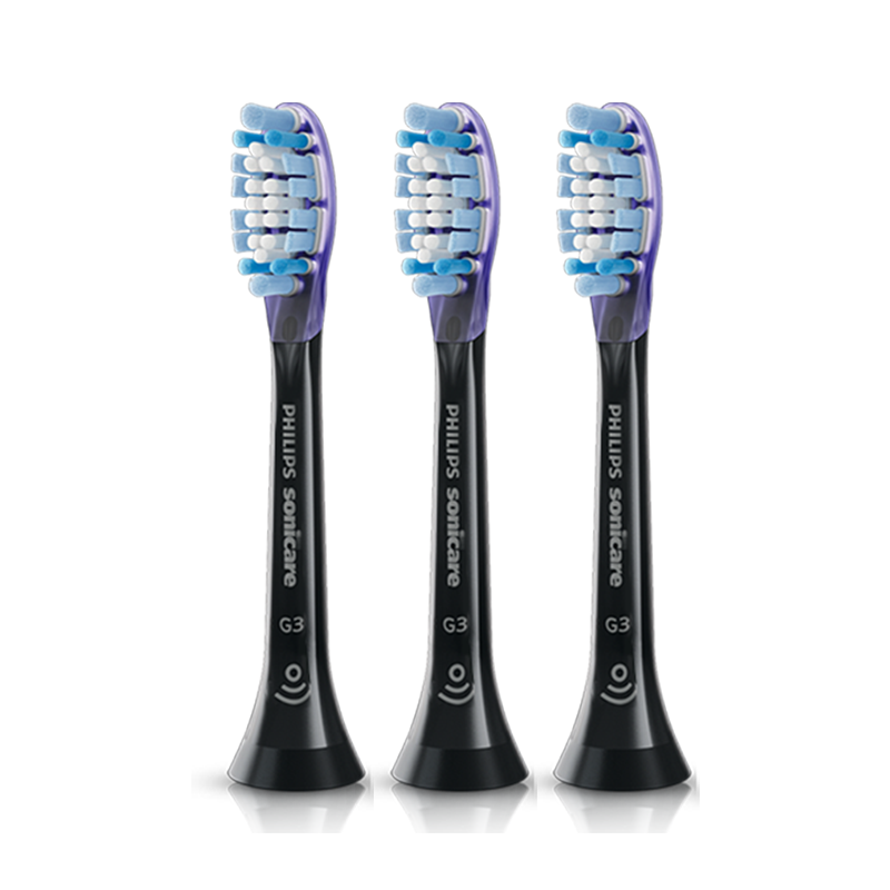 飞利浦（PHILIPS）电动牙刷头G3护龈型官方原装欧洲进口适配钻石7/7pro/9/9pro/AI系列刷柄  3支装HX9053/96 黑色