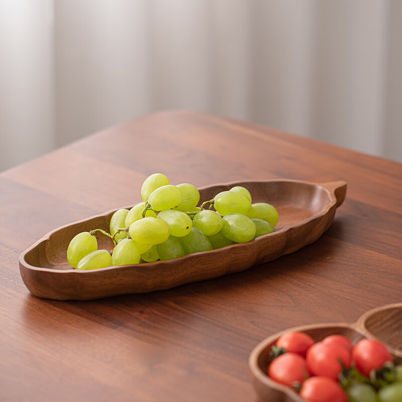 LIUIUSU胡桃木整木果盘 创意新中式实木干果托盘水果盘羽毛点心零食盘子 胡桃木整木羽毛盘（33*12.5*3cm）