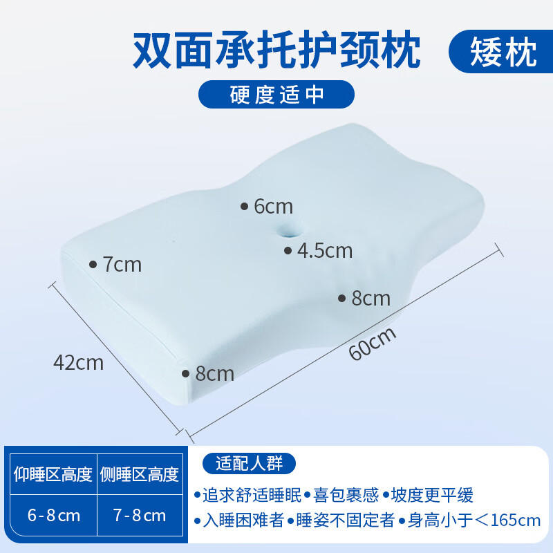 神气小鹿双面承托 托护颈枕头慢回弹分区护颈椎成人枕芯助睡眠深睡枕 双面承托 托护颈矮枕-棉枕套（枕高6/8cm） 0cm 0-