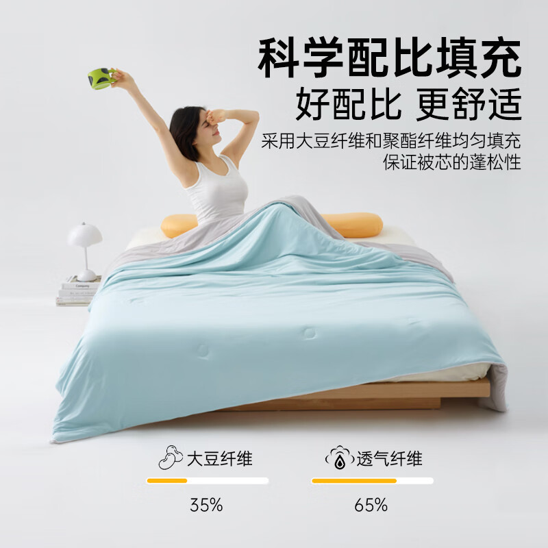 多喜爱家纺大豆纤维被凉感夏凉被空调被可机洗被子宿舍学生单人 35%大豆纤维双面凉感被(柔雾蓝) 230*200cm
