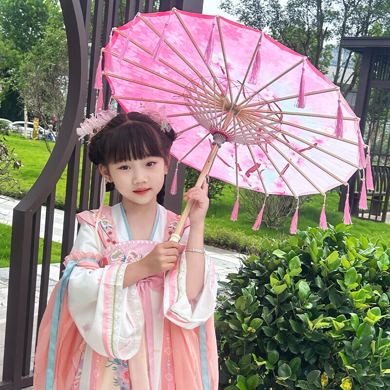 古风流苏伞女儿童油纸伞中国风汉服道具拍摄演出舞蹈旗袍新中式伞 003 纯伞(不含流苏) 半穿 82cm