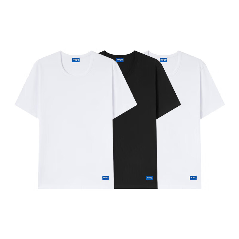 【9成新】雨果博斯（HUGO BOSS）男士LOGO徽标圆领短袖T恤3件装  黑/白/白 50522382 960 XXXL