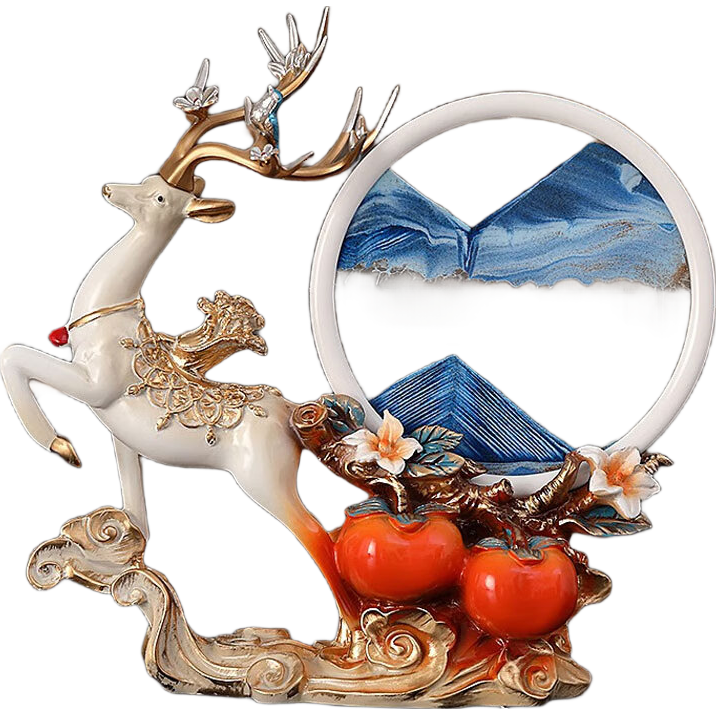 妖娆猫招财福鹿沙漏流沙画摆件工艺品乔迁之喜搬家礼物实用男士礼品高档 一鹿发财事事如意摆件【礼袋装】