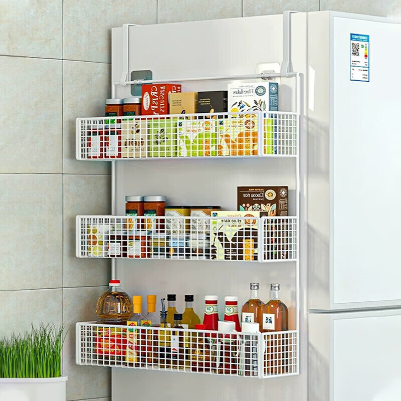 邦林纳冰箱置物架侧面挂架壁挂免打孔厨房用品多功能零食果蔬放菜收纳架 黑色三层大号【加厚材质】