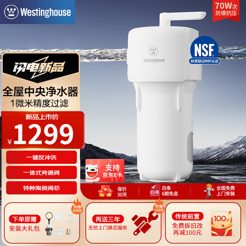 西屋中央净水器全屋大白瓶前置过滤器 家用抗压防爆大通量自动反冲洗1微米精滤旁通阀自来水超滤净水机 全屋中央净大白瓶【1微米精滤】