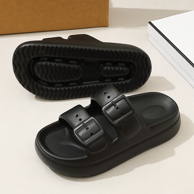 木木屋女士夏季外穿运动居家软底一字拖防滑防臭耐磨休闲月子鞋凉拖鞋 黑色【增高4CM】 37-38【偏小一码】