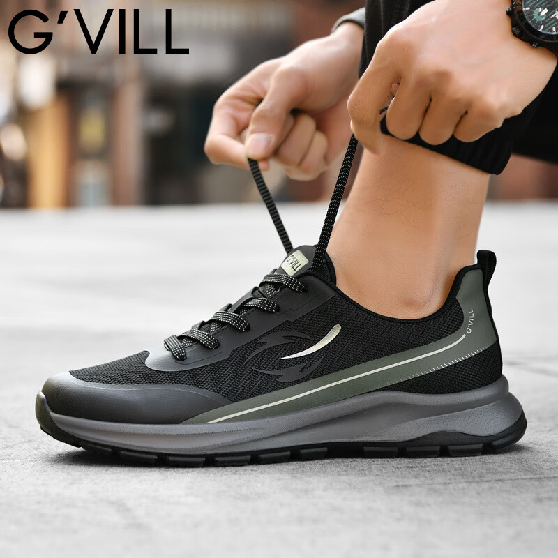 贵之步秋冬季新款软底厚底增高透气休闲鞋男鞋缓震防滑舒适运动鞋 黑色 （G610) 42 （运动鞋码）