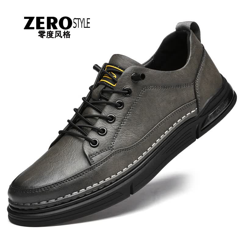 零度风格·ZERO STYLE轻奢男鞋真皮板鞋2026新款防臭耐磨休闲百搭高档牛皮鞋子男 灰色【品牌男鞋】 41 【标准皮鞋码】