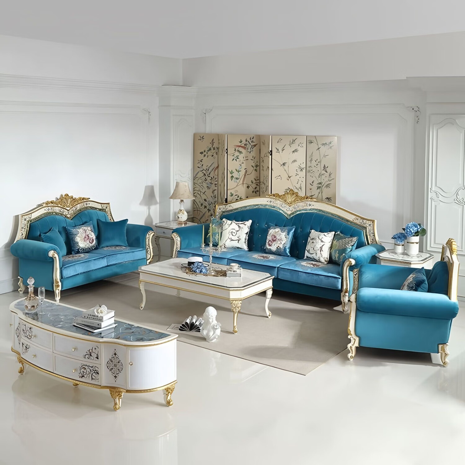梦美斯宣法式贝壳拼花布艺沙发组合奢华欧式客厅家具高端实木宫廷贵族