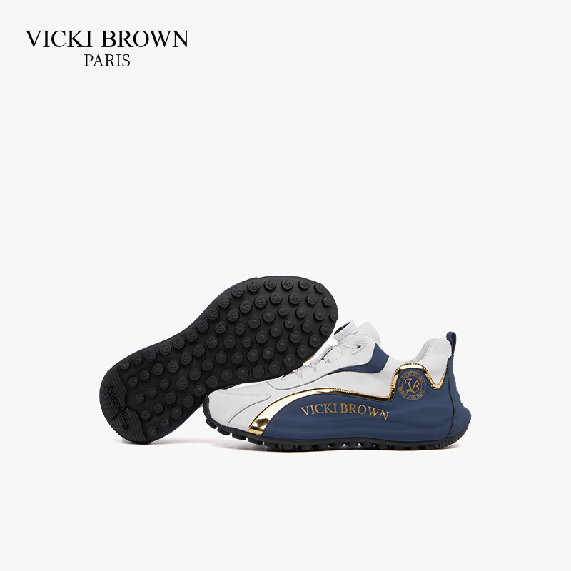未毕（VICKI BROWN）法国品牌VB男鞋【法奢系列】撞色休闲鞋旋转扣皮鞋防滑厚底老爹鞋 白蓝 43