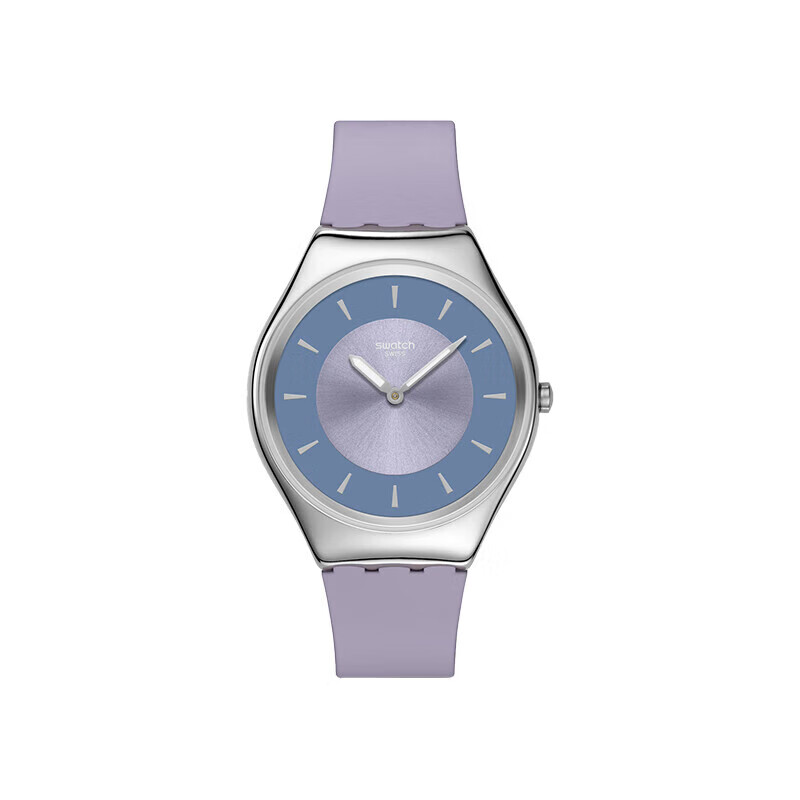 斯沃琪（Swatch）瑞士手表Skin Irony42系列轻音超薄考试手表生日礼物男女石英表 粉紫歌谣 SYXS157