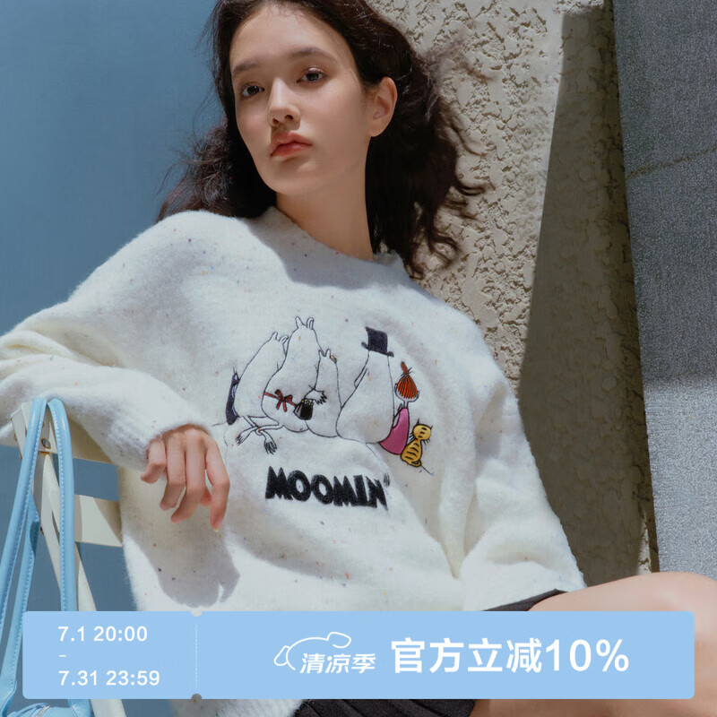 樂町姆明聯(lián)名圓領(lǐng)線套衫女20寬松毛衣彩點紗毛衫 云霧白（現(xiàn)貨） L