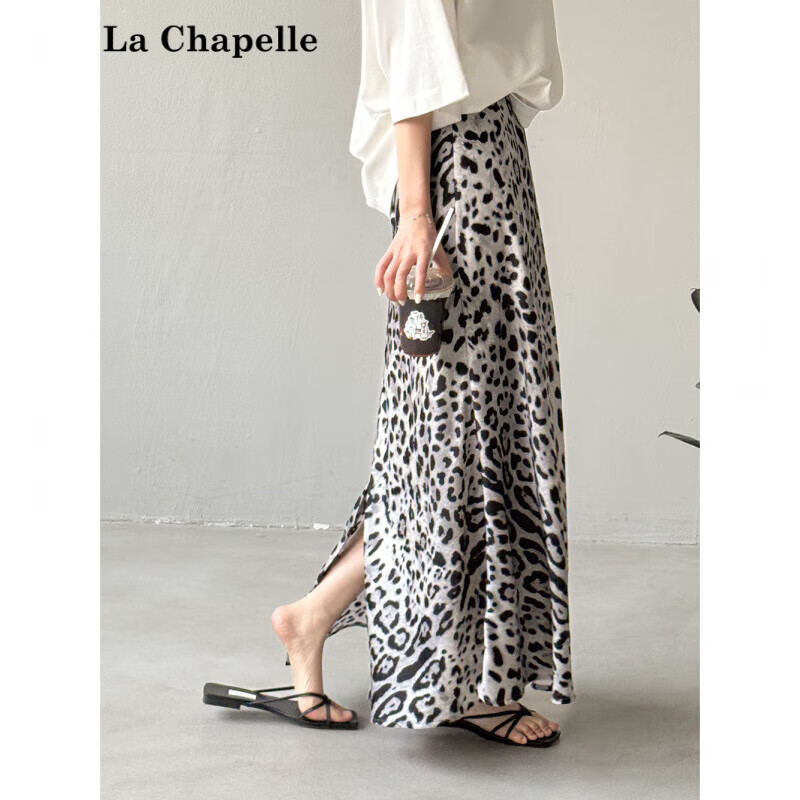 拉夏貝爾（La Chapelle）2025新款豹紋開(kāi)叉半身裙女夏季設計感垂感輕熟風(fēng)高腰顯瘦a字長(cháng)裙 豹紋 M -90-105斤