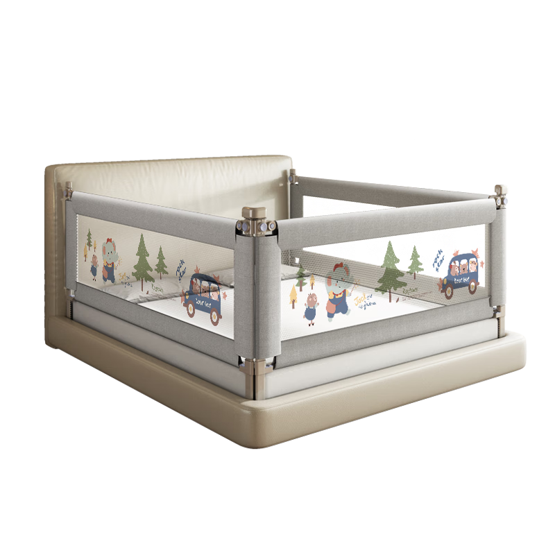 优格宜床围栏婴儿床上防摔床围挡安全护栏宝宝一面挡板三面床护栏免打孔 【U型底座 免打孔】森林假日 1.8+2.0+2.0米（三面）免打孔+送加固绳 251.9元