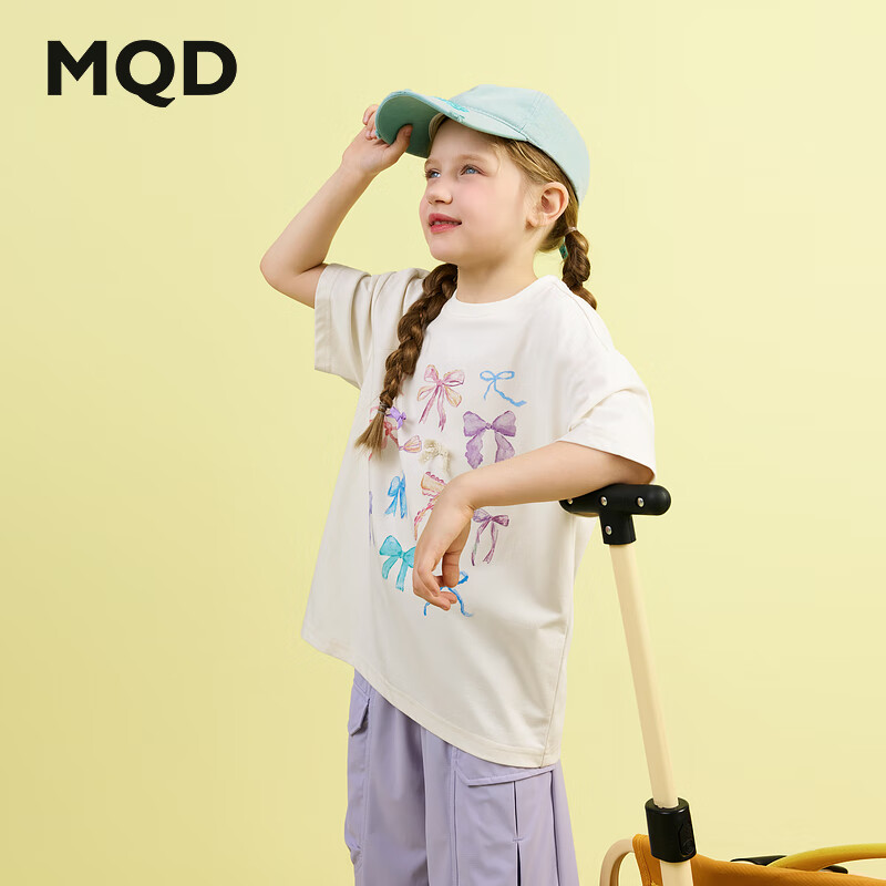 马骑顿(MQD)女童夏季学院风卡通可爱甜美穿搭出行中大童上衣短袖T恤 米白 150 京东折扣/优惠券