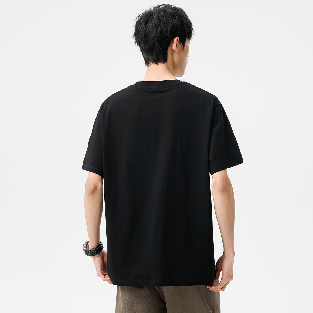 布衣传说【100%棉】短袖t恤男士纯色打底衫半袖上衣服潮 碳素黑 L