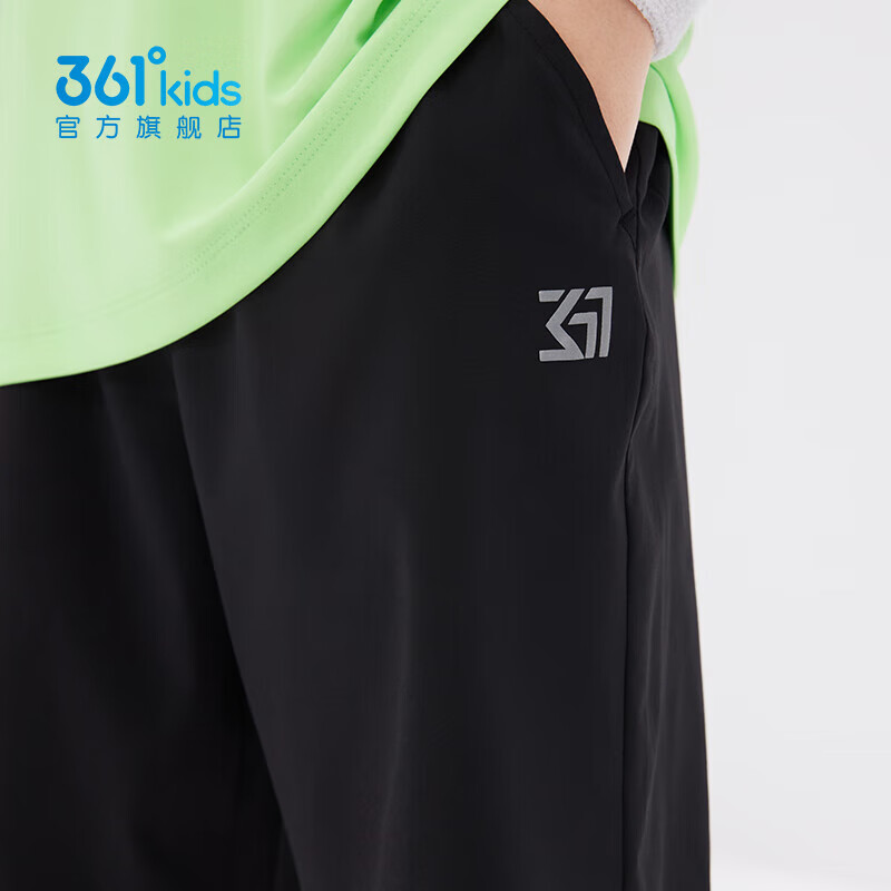 361°童装男女童梭织五分裤夏季新款小中大童运动裤男童短裤 经典黑1702-1 150