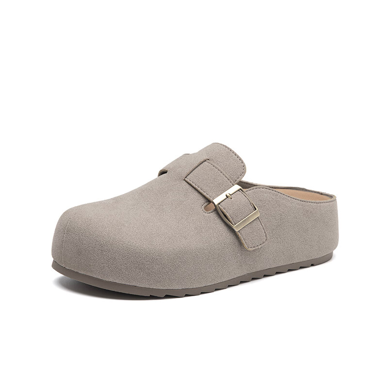 大东（dusto）厚底勃肯鞋女款简约复古时尚外穿一脚蹬懒人鞋半包拖鞋0657 灰色 38