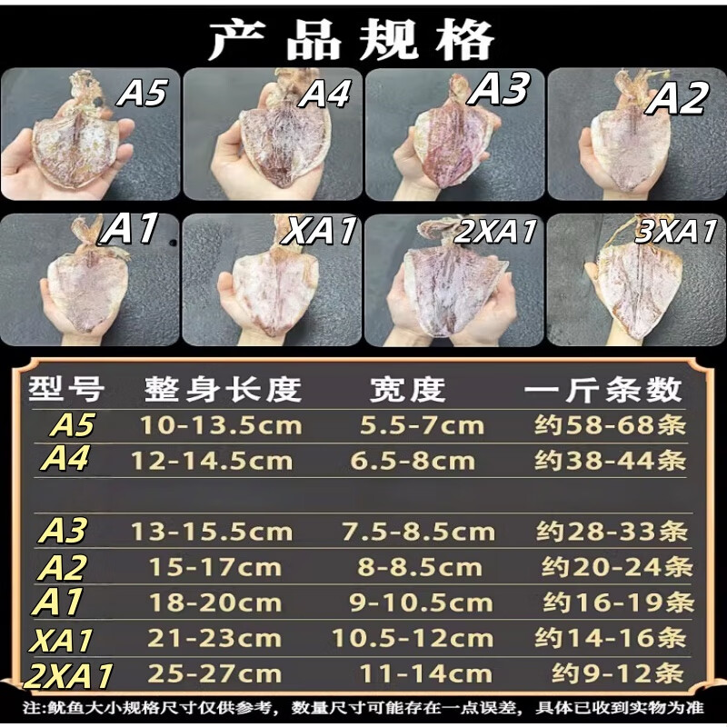 彩双海烧烤鱿鱼干手撕芥末鱿鱼干淡干新晒北海大小尤鱼干烧烤专用 A3鱿鱼干250g/1袋(14-16条)