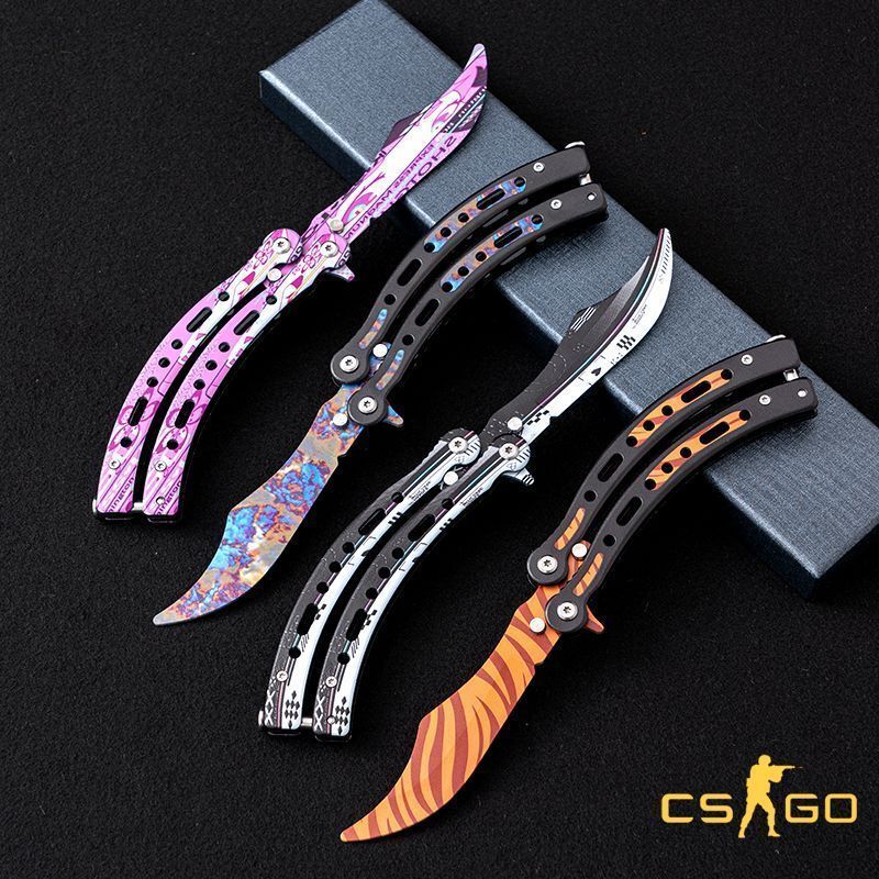 溥畔csgo同款蝴蝶玩具新手练习折叠式cf蝴蝶梳子重型全钢学生版不开刃 CSGO)淬火 单把+全套教程