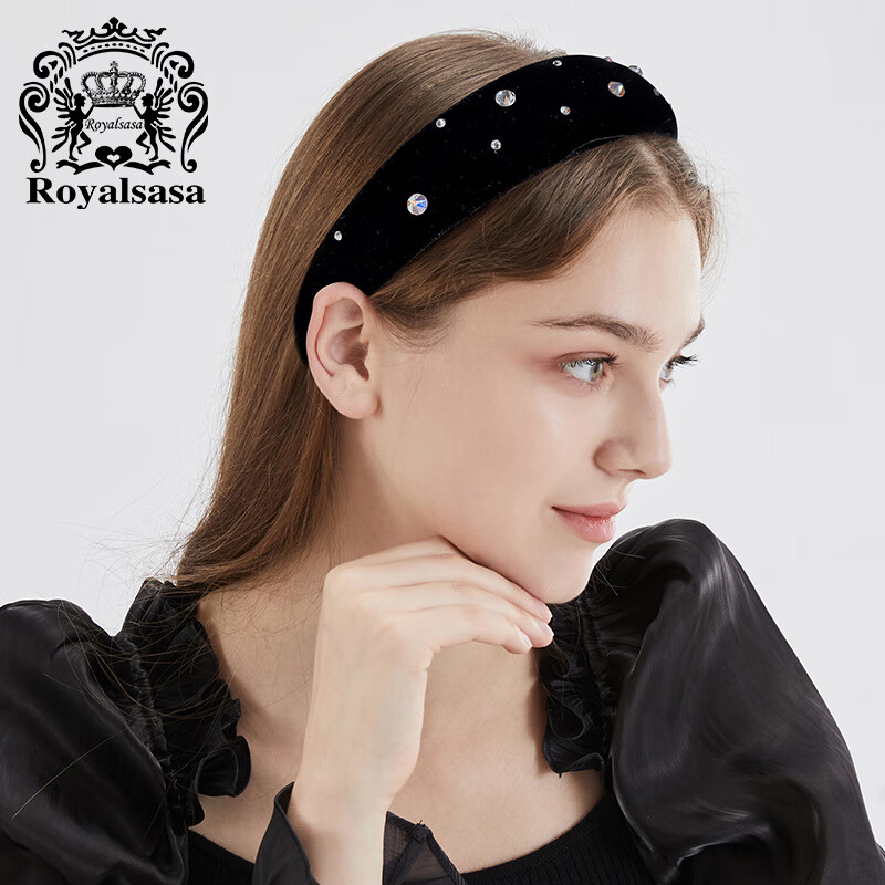 Royal sasa莎莎高顱頂水晶顯臉小寬發(fā)箍女網(wǎng)紅復(fù)古法式發(fā)帶頭箍絲絨發(fā)飾