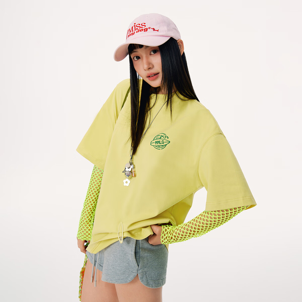 Mmlg 87mm 7A抗菌 短袖T恤女夏季新款圆领纯棉韩系宽松情侣半截袖 嫩黄色 S