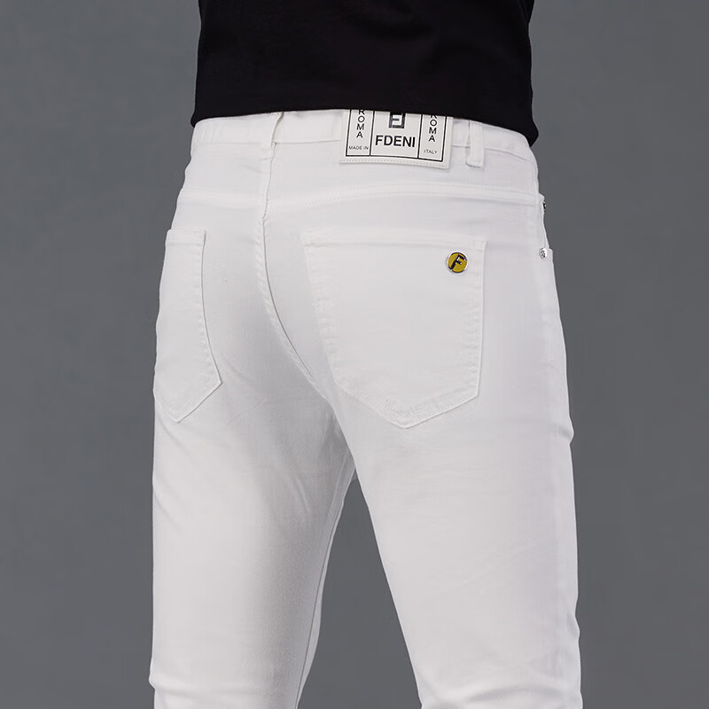 AJ ARMANI JEANS薄款天絲棉牛仔褲男士修身小腳褲輕奢高端彈力休閑長褲子潮牌 白色MD8119 33 (140-150斤)