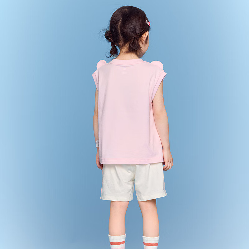 巴拉巴拉儿童短袖套装纯棉两件套男女童装2025夏新款 梦幻粉60359 110