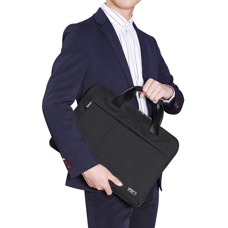 七匹狼公文包牛津布手提包横款男士包大容量电脑包 黑色 14英寸