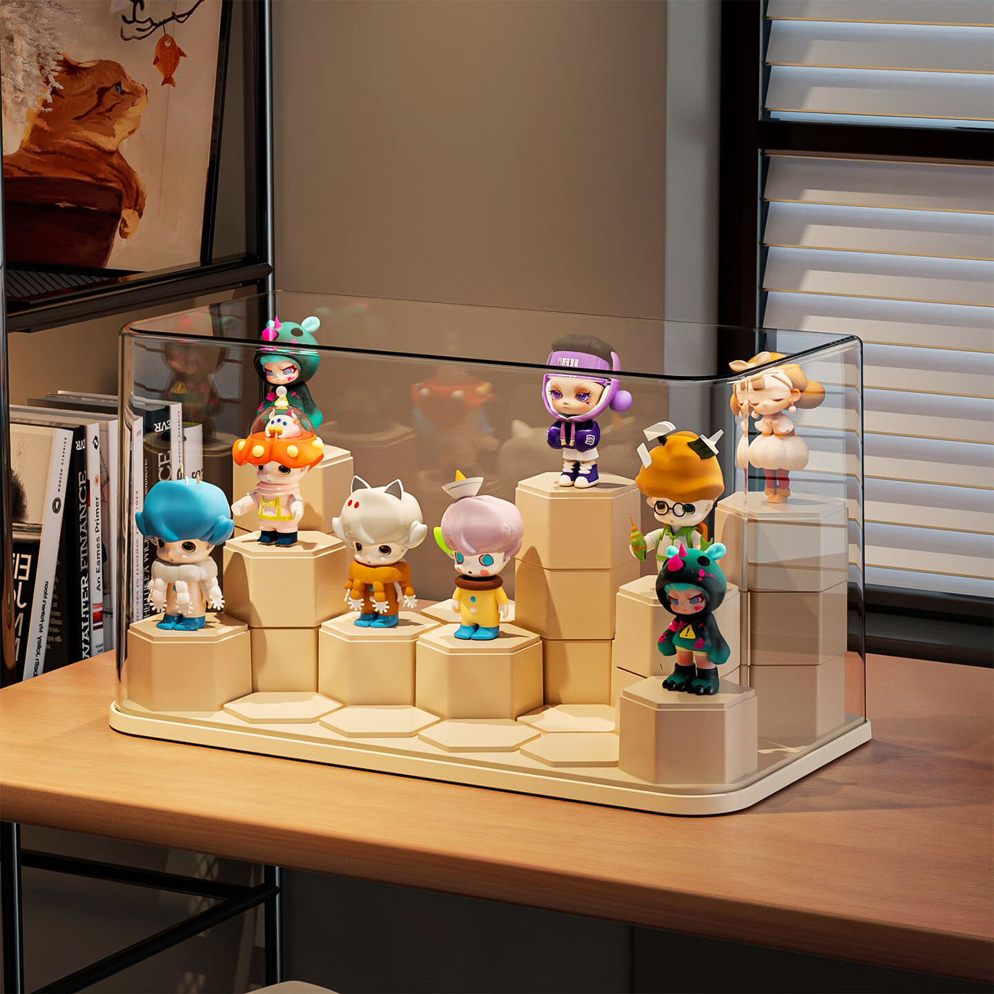 KAMAN盲盒收纳展示架透明防尘亚克力积木手办展示柜泡泡玛特玩具展示盒 特大号【含积木块18个】1个