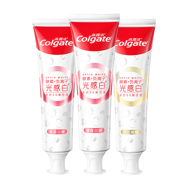 高露潔(Colgate)雙抗光感白牙膏去漬酵素美白負離子去黃京東自營(yíng)白桃*2+桂花360g