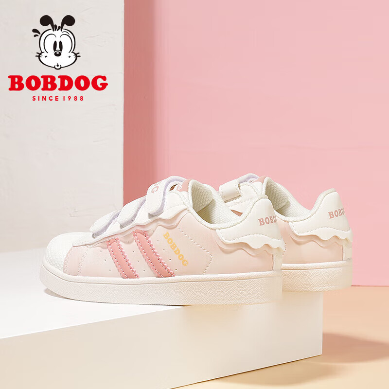 巴布豆（BOBDOG）童鞋女童低帮板鞋春秋款儿童运动鞋 101533153 乳白/嫩粉28