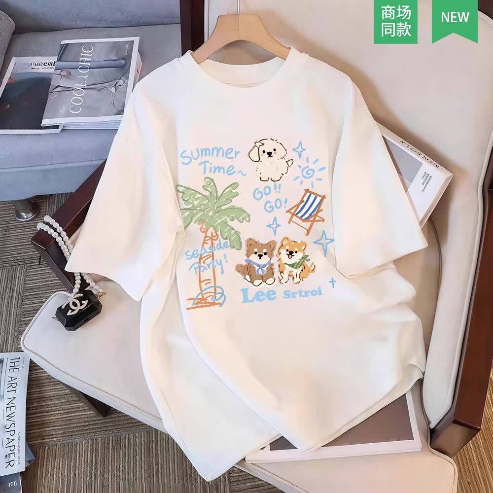 LEESRTROI2025新款纯棉短袖女t恤男女同款休闲百搭潮流情侣装半袖夏季潮牌 珍珠白 M （100-120斤）