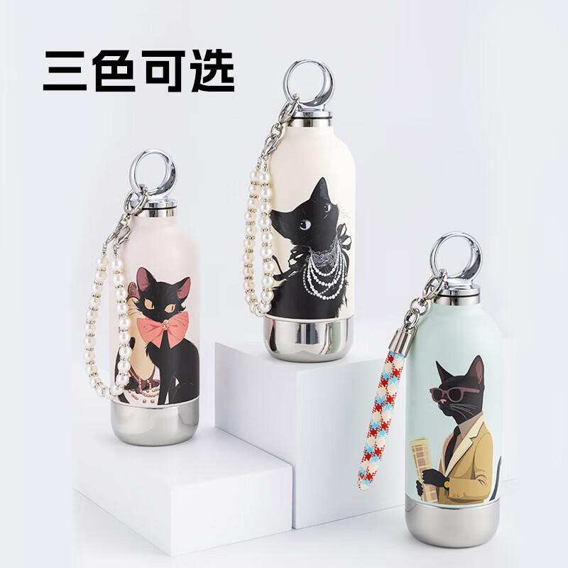 尚明保温杯316不锈钢大容量吸管杯运动户外喝水杯ins生日礼物 可爱猫360ml-带提绳吸管