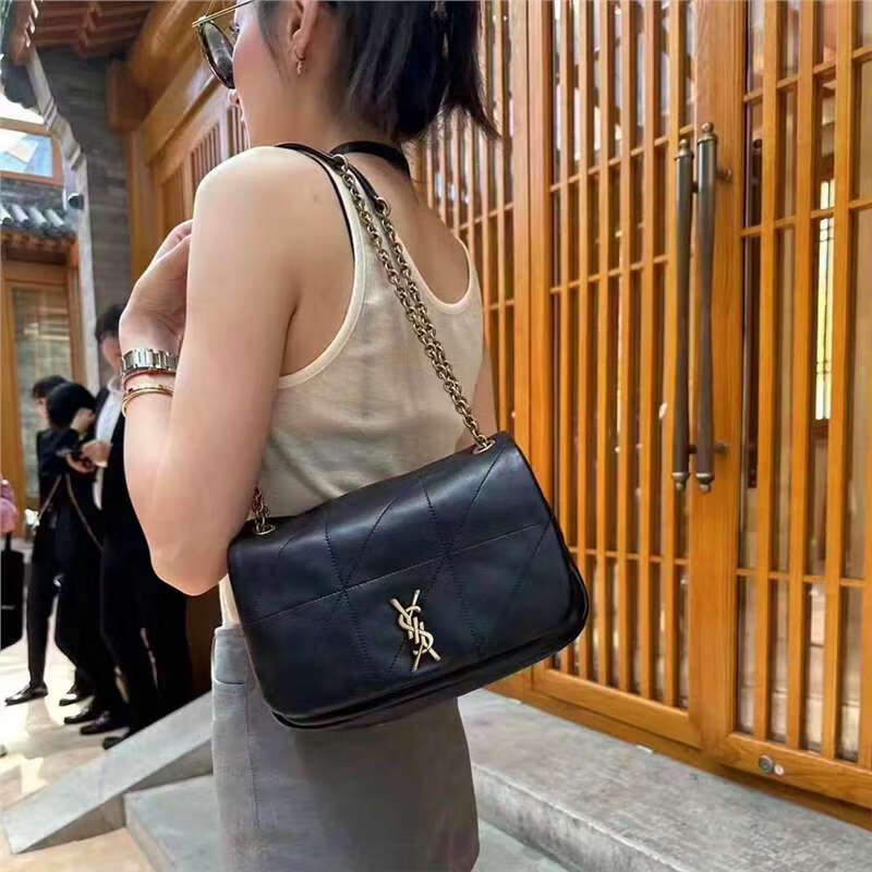 杨树林正品代购真皮女包2025新款潮牌时尚百搭单肩斜挎链条拖特包 黑色小号配高端礼袋+小票 收藏店 均码