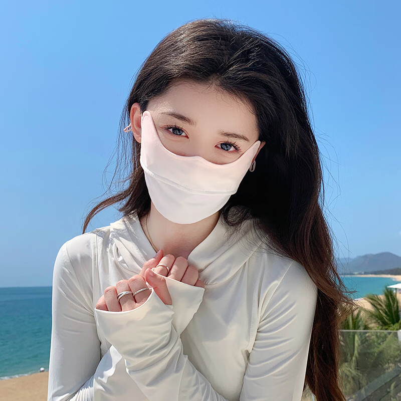芊珝防晒口罩女夏季2024新款渐变色护眼角显脸小冰丝遮阳面罩 渐变腮红色 【UPF50+显脸小】