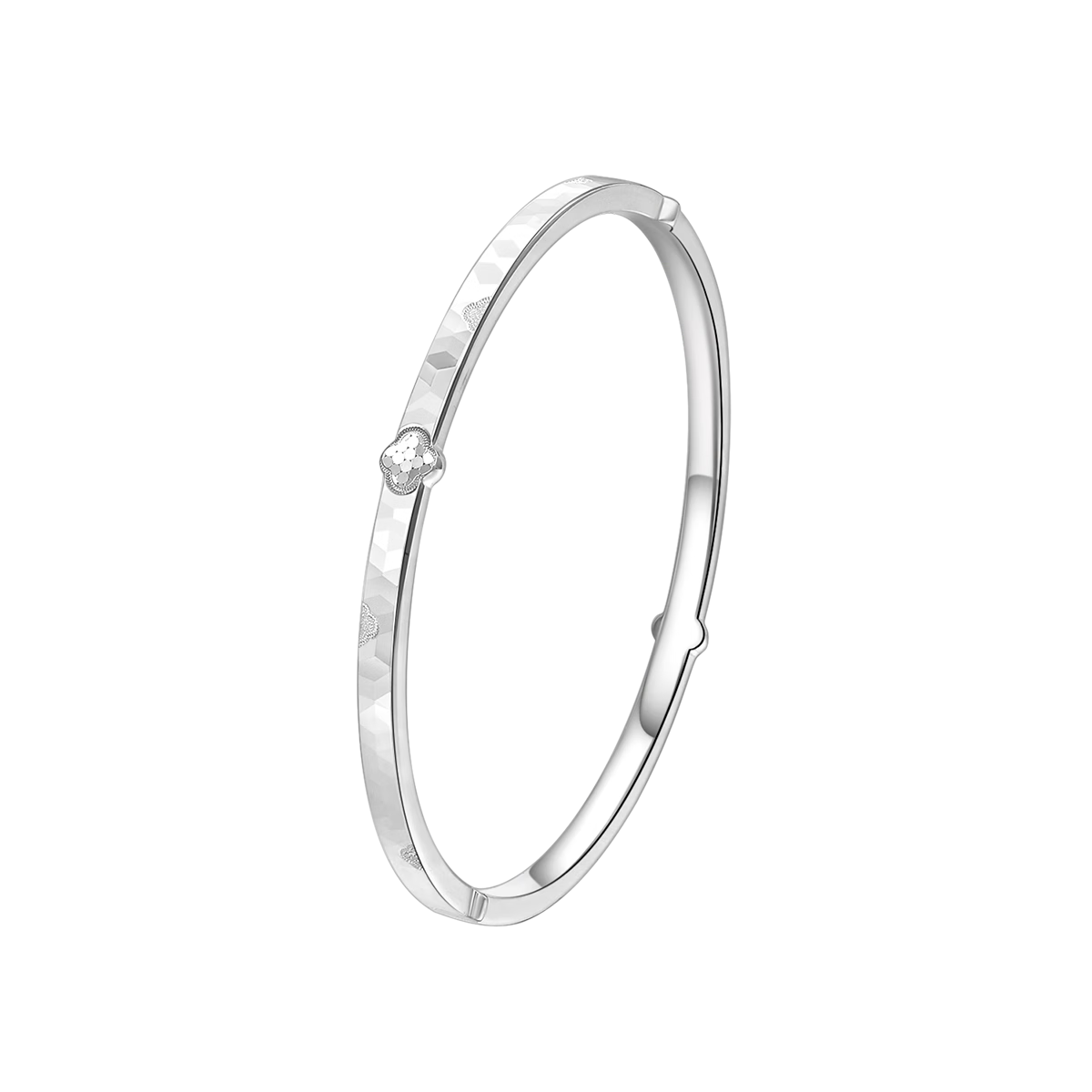 夢金園四葉草碎碎冰銀手鐲足銀鐲子女款實(shí)心閉口素圈999送女朋友年輕款 碎碎冰足銀手鐲約15.81g【54圈口】