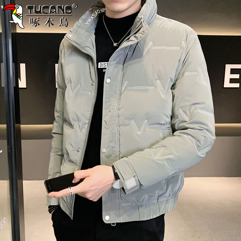 啄木鸟（TUCANO）羽绒服男款立领外套男冬季保暖面包服防寒休闲工装上衣 豆绿 XL 