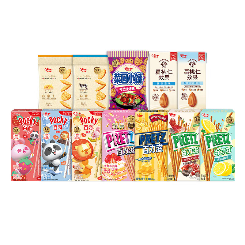 格力高（Glico）百奇百醇百力滋零食大礼包 7盒+3袋+2瓶