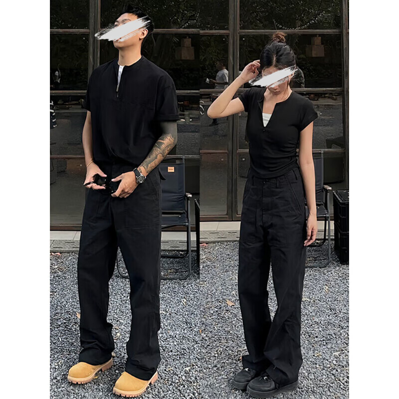 迪伽达美式高街裤子男款春秋潮牌男士休闲裤男女cleanfit直筒伐木工装裤 CHFS-S6015黑色 2XL