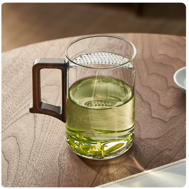極簡(jiǎn)造物現貨2025玻璃綠茶杯月牙過(guò)濾泡茶杯子耐高溫茶水分離個(gè)人專(zhuān)用杯 450ml透明-不帶蓋