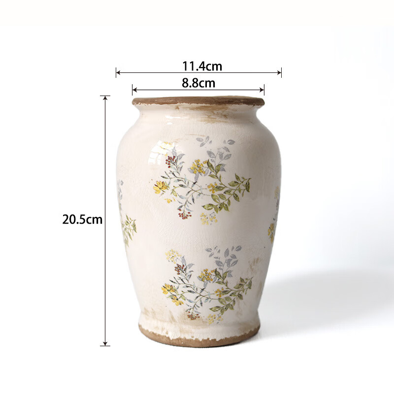 橡樹莊園新中式復古陶瓷花瓶擺件客廳玄關感花器室內插花干花裝飾品 黃鶯草陶瓷花瓶-小號_253229