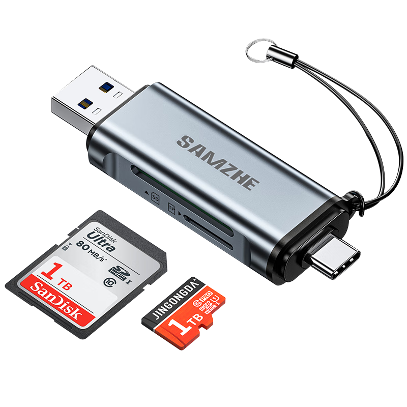 创宙 山泽USB/Type-C3.2高速读卡器双接口SD/TF双卡同读适用电脑平板手机苹果17大疆pocket3佳能富士相机