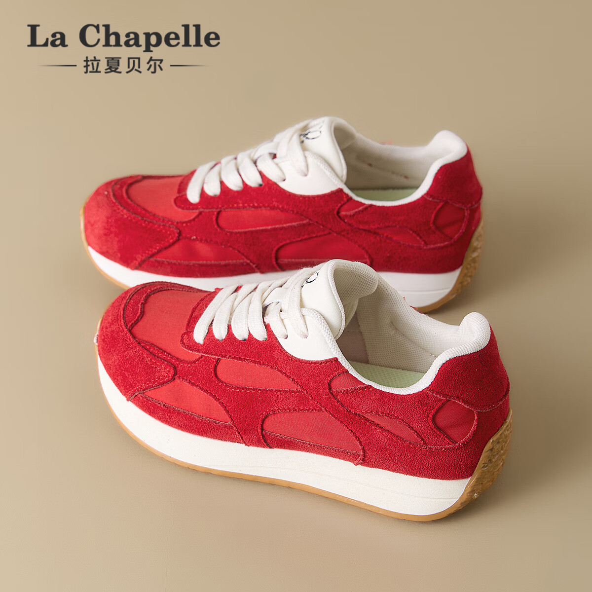 拉夏贝尔女鞋夏季运动女鞋舒适透气不闷脚休闲百搭不累脚通勤女鞋 红色 35