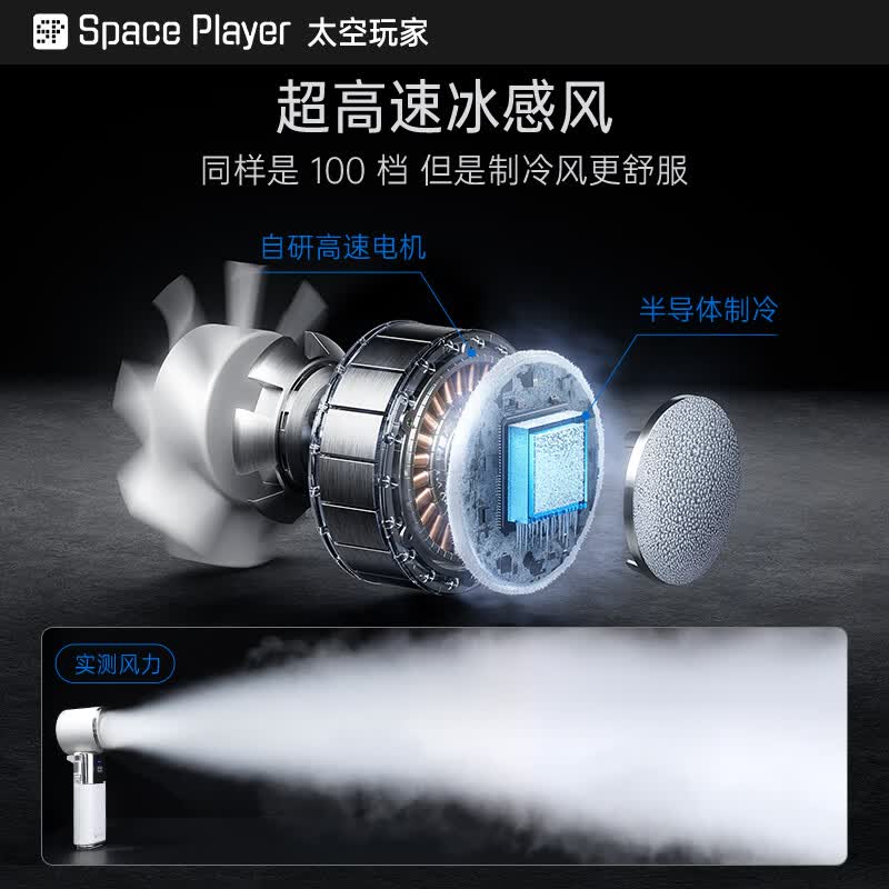 Space Player【3c认证丨制冷小风炮】太空玩家手持小风扇2025新款高速冰敷便携静音超长续航随身充电宝降温神器 制冷小风扇极光白丨35小时超长续航 9000mAh
