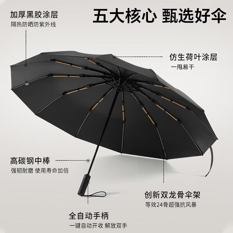 祈晴全自动雨伞男士女用双人大号防晒伞晴雨两用折叠遮阳伞 【96骨-加大自动雨伞】星陨黑