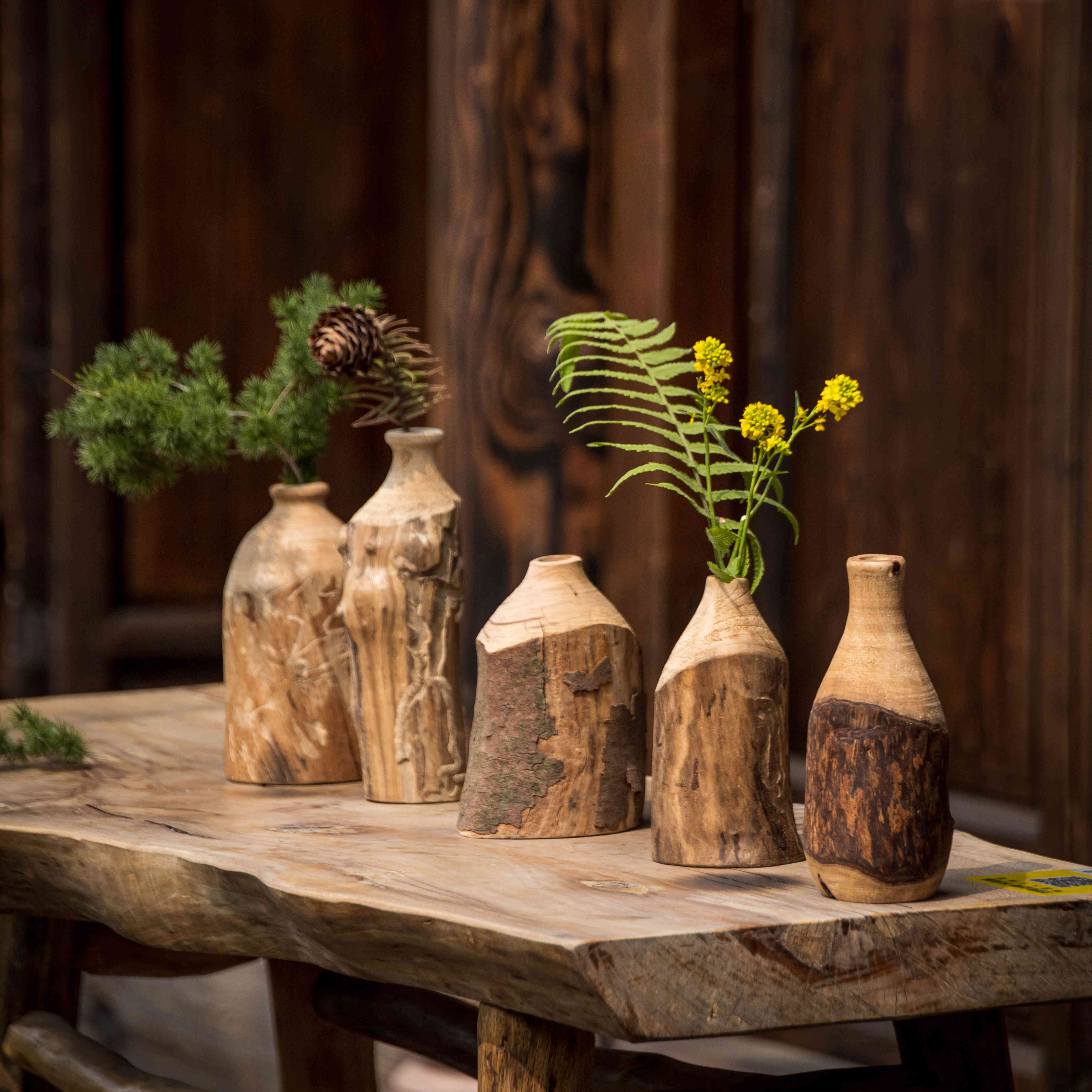 虎实木花瓶木制插干花香薰客厅田园新中式侘寂民宿日式创意居家摆件