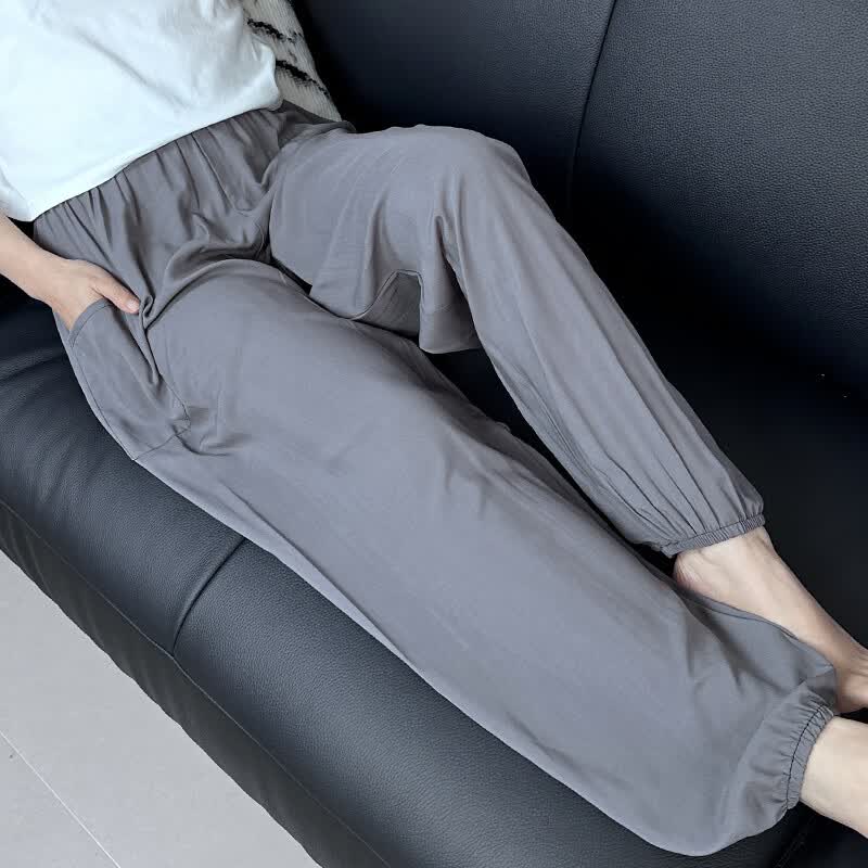 加长大码棉绸睡裤女士夏季薄款人造绵绸可外穿家居碎花长裤子宽松 深灰 束脚款 3XL 裤长106 体重90-150斤