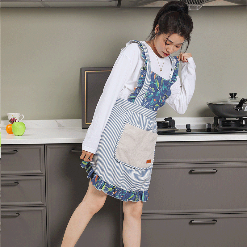 围裙防水防污家用厨房做饭背带式围腰定制logo印字餐饮工作服女 绿色(单围裙+套袖)1件 无规格