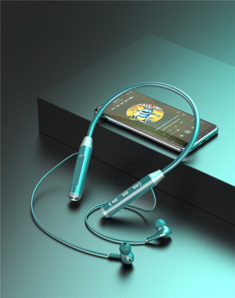 【厂家直供】无线蓝牙5.0立体声耳机颈挂脖入耳式重低音运动跑步 BT62挂脖式蓝牙5.0耳机-绿色 (1个装)